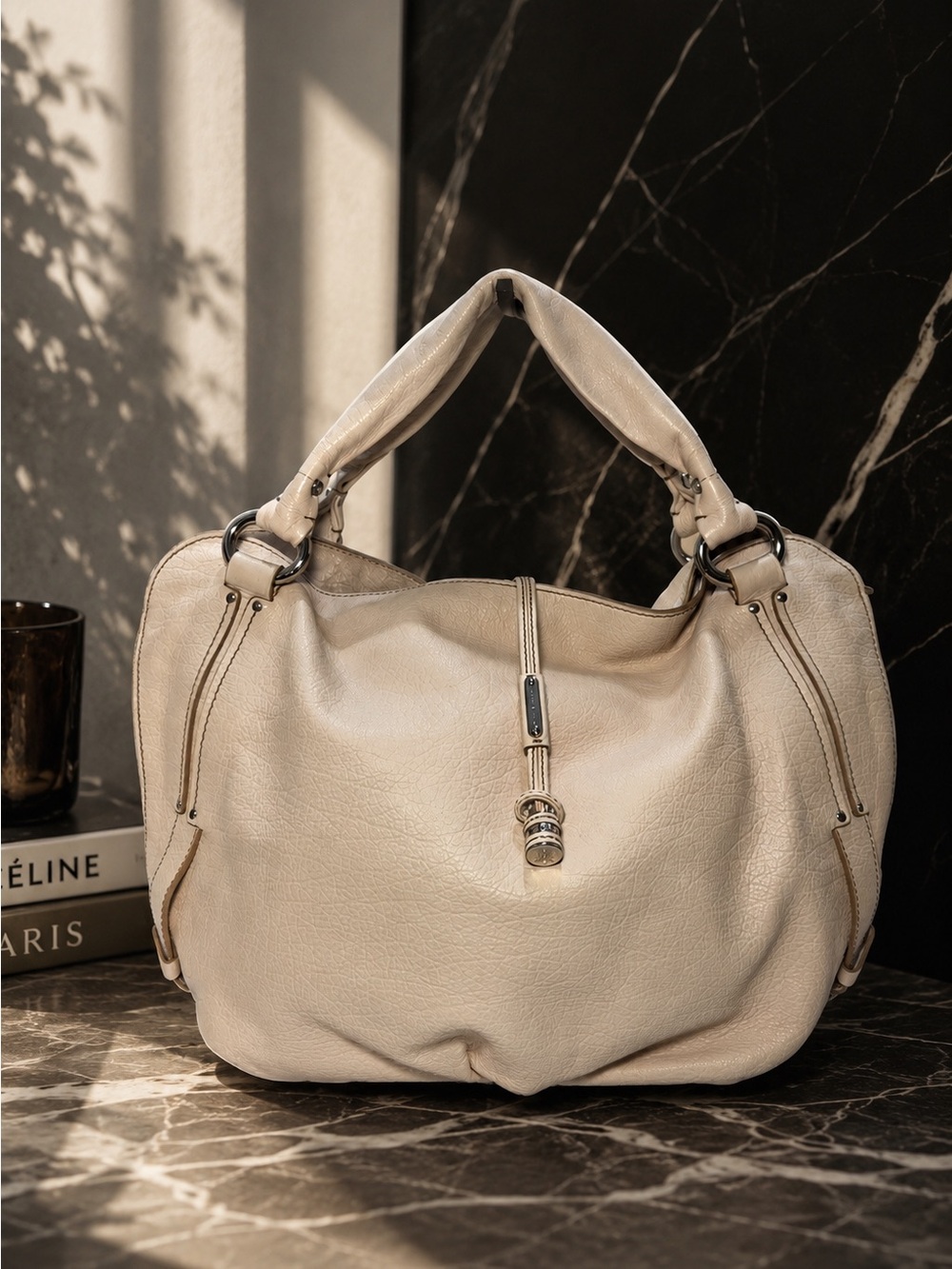 Celine Cream/ Blush Leather Hobo Shoulder Bag